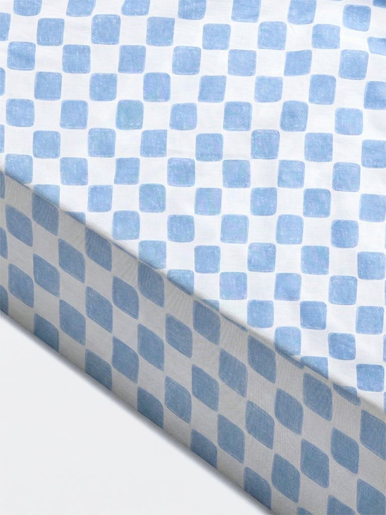 Westside Home Blue Checkered Fitted Queen Bed Sheet Set