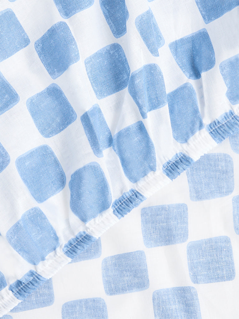 Westside Home Blue Checkered Fitted Queen Bed Sheet Set