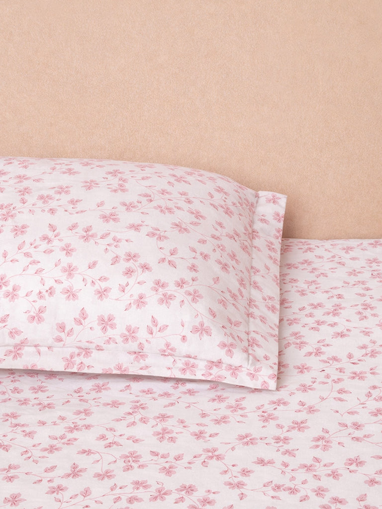 Westside Home Pink Floral Printed Double Bed Sheet Set