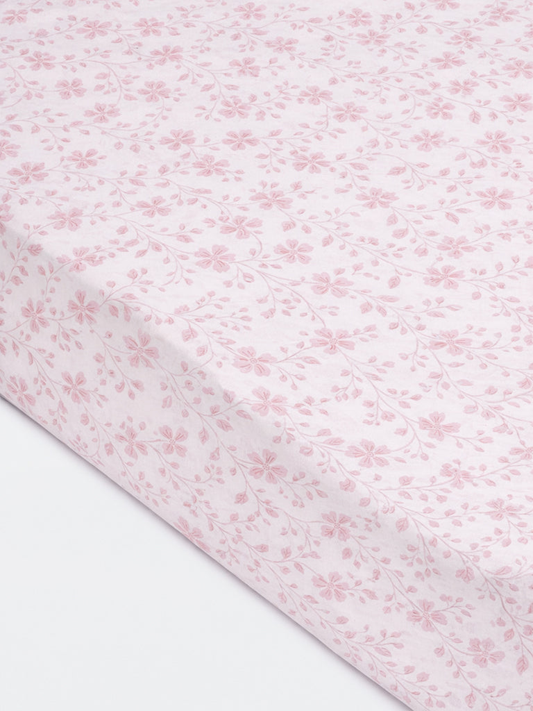 Westside Home Pink Floral Printed Double Bed Sheet Set