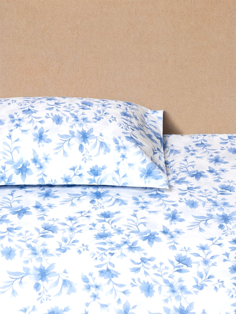 Westside Home Blue Floral Pattern Queen Bed Sheet Set