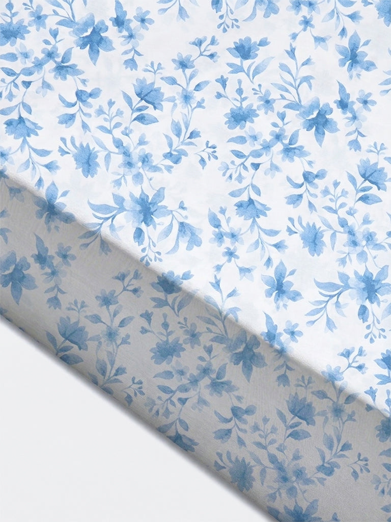 Westside Home Blue Floral Pattern Queen Bed Sheet Set