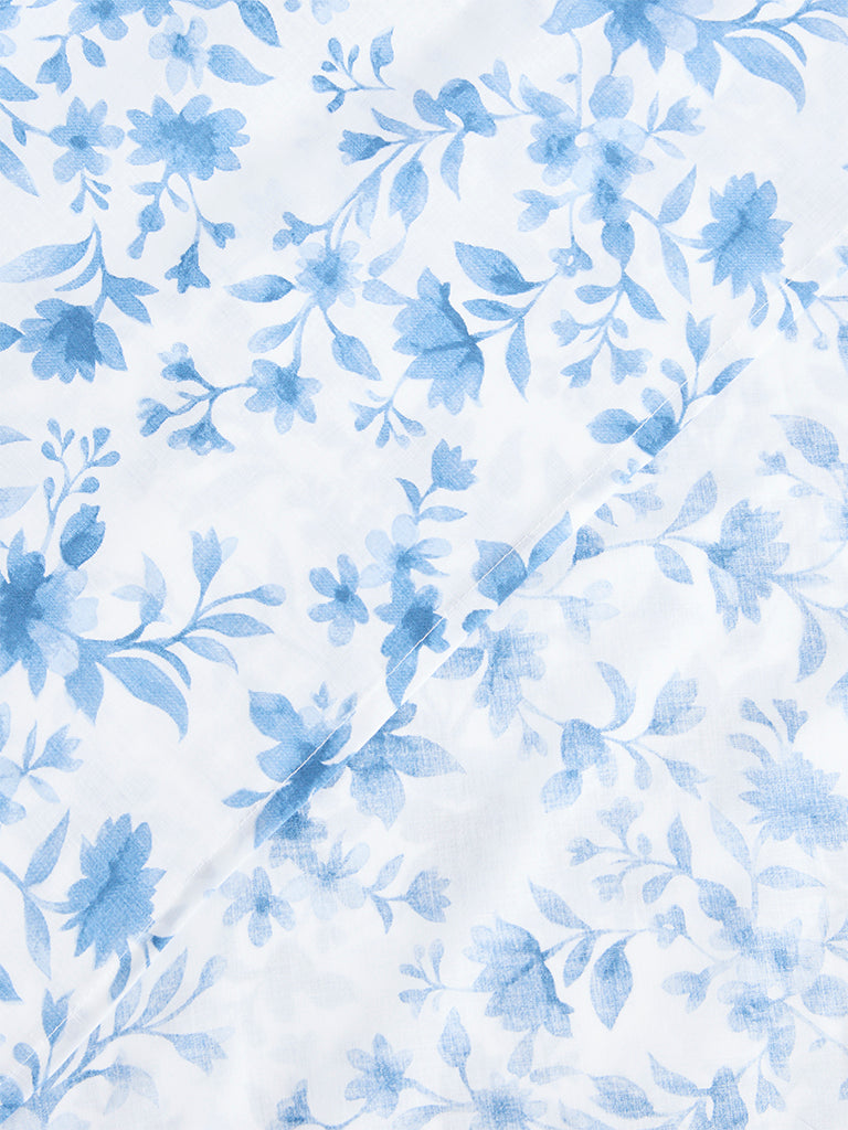 Westside Home Blue Floral Pattern Queen Bed Sheet Set