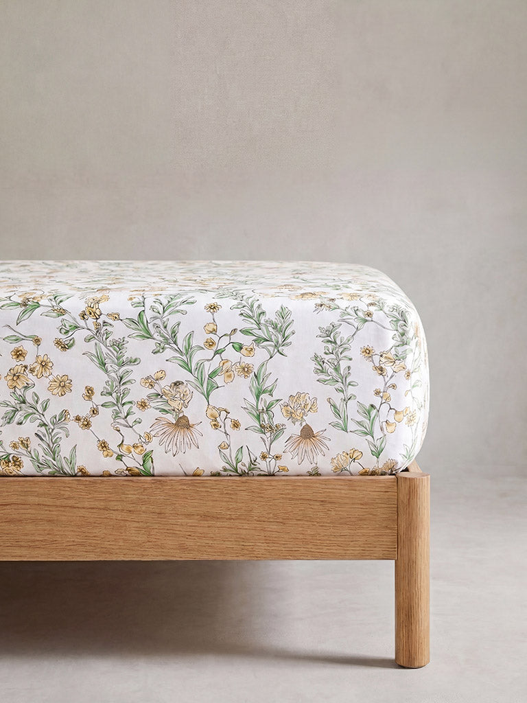 Westside Home Yellow Floral Pattern Queen Bed Sheet Set