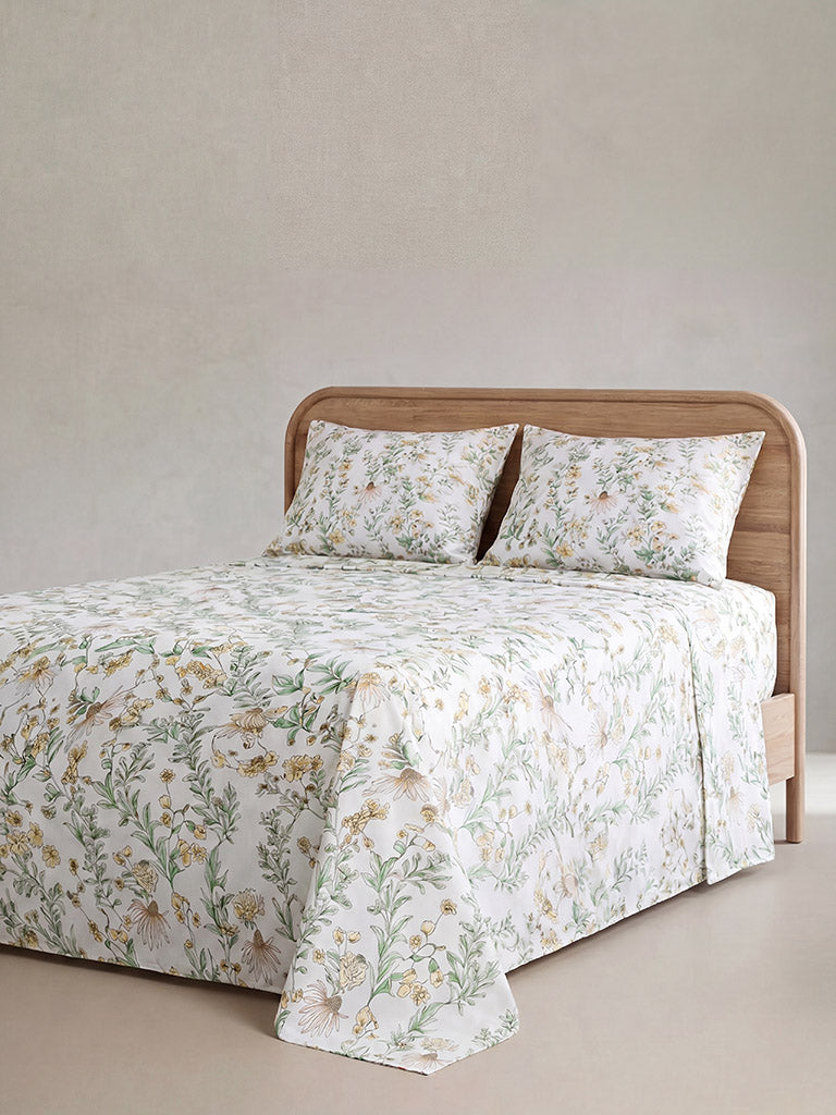 Westside Home Yellow Floral Pattern King Bed Sheet Set