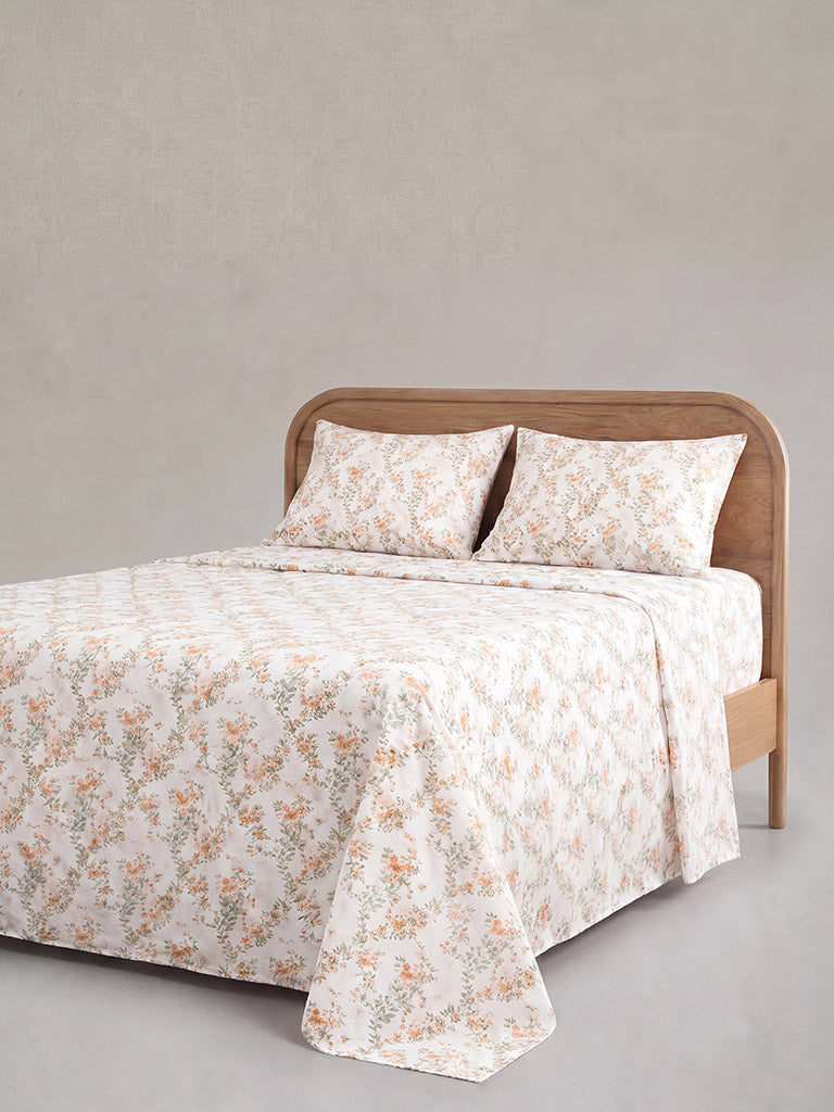 Westside Home Orange Foliage Pattern Queen Bed Sheet Set