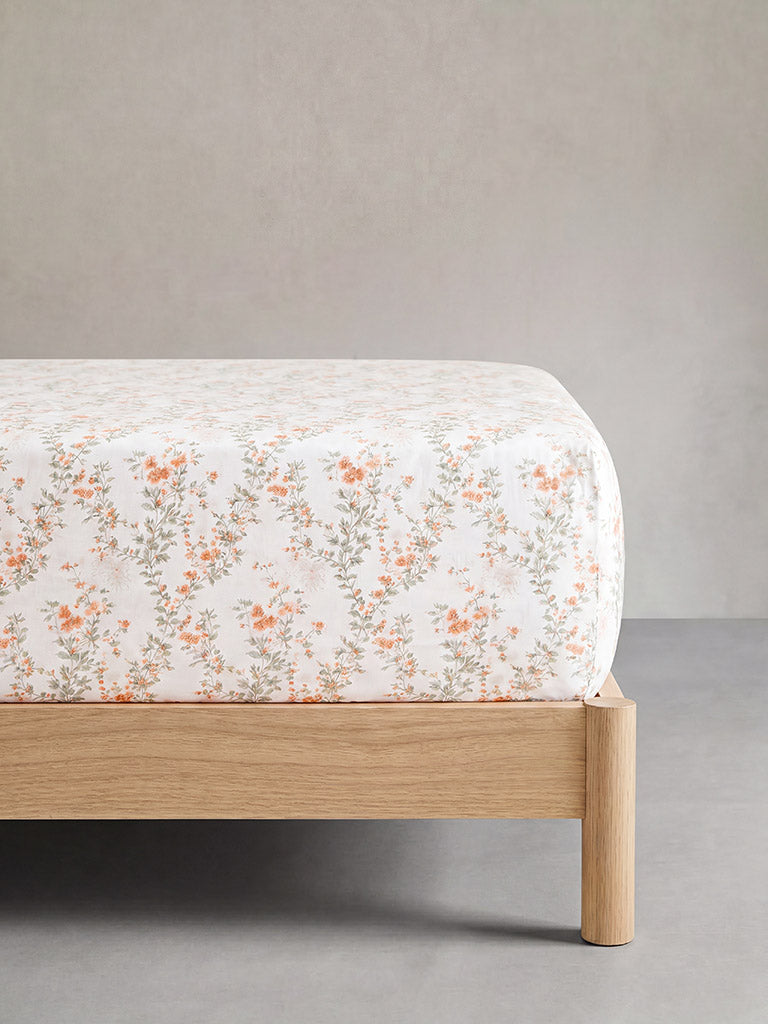 Westside Home Orange Foliage Pattern Queen Bed Sheet Set
