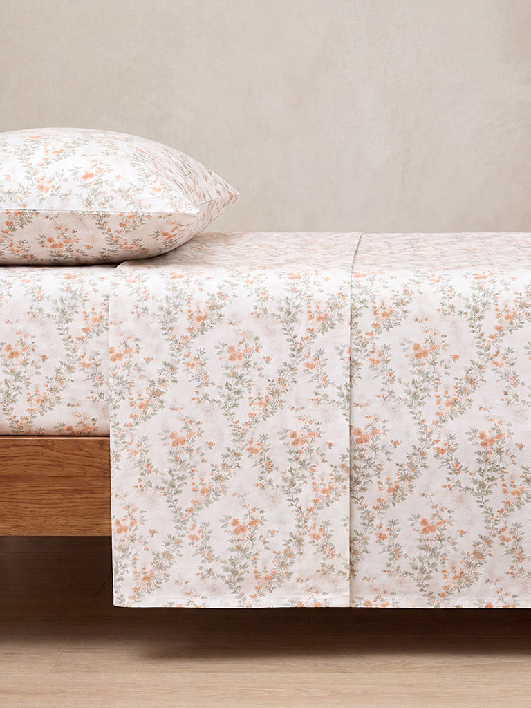 Westside Home Orange Foliage Pattern Queen Bed Sheet Set