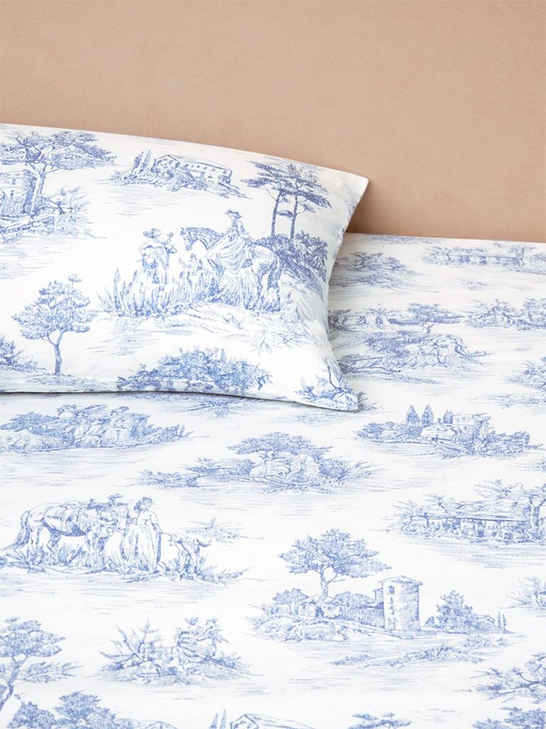 Westside Home Blue Toile Printed King Bed Sheet Set