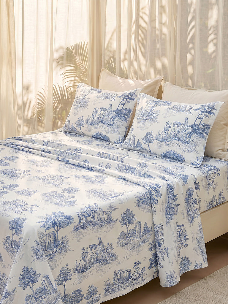 Westside Home Blue Toile Printed King Bed Sheet Set