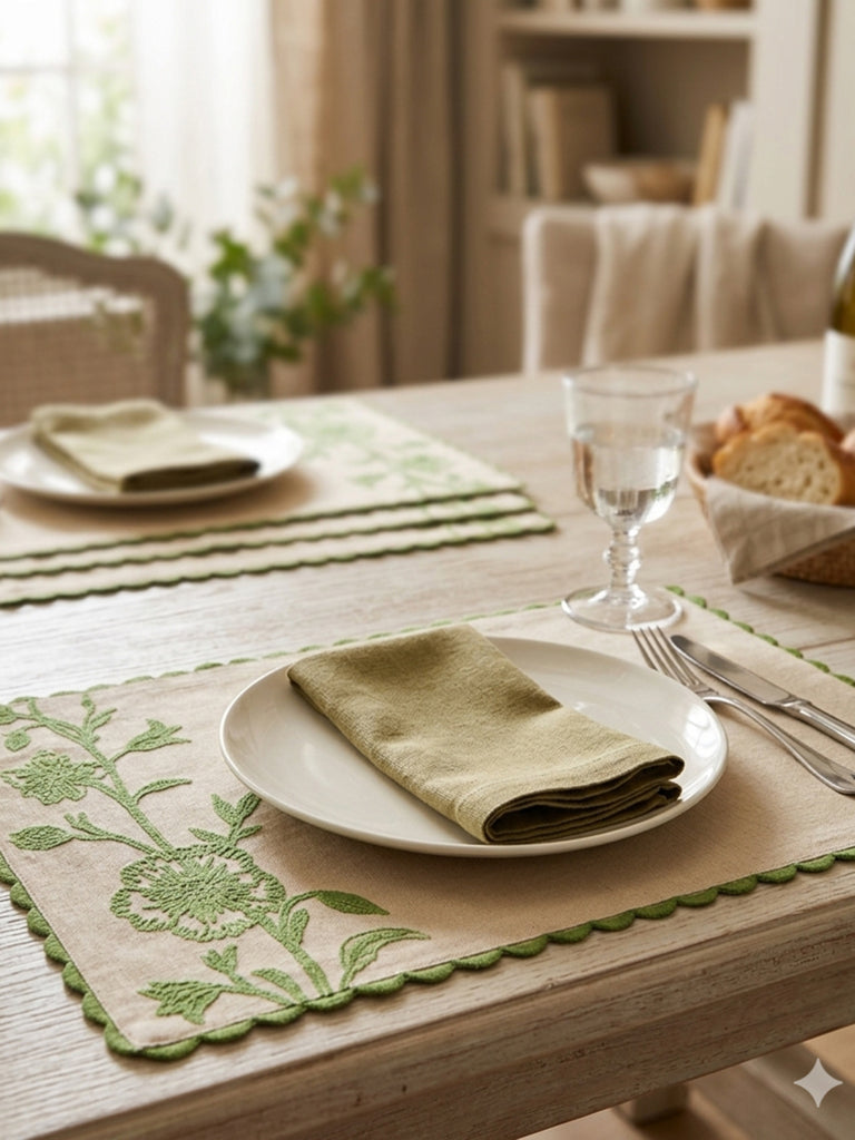 Westside Home Beige Floral Embroidered Placemats (Set of 4)