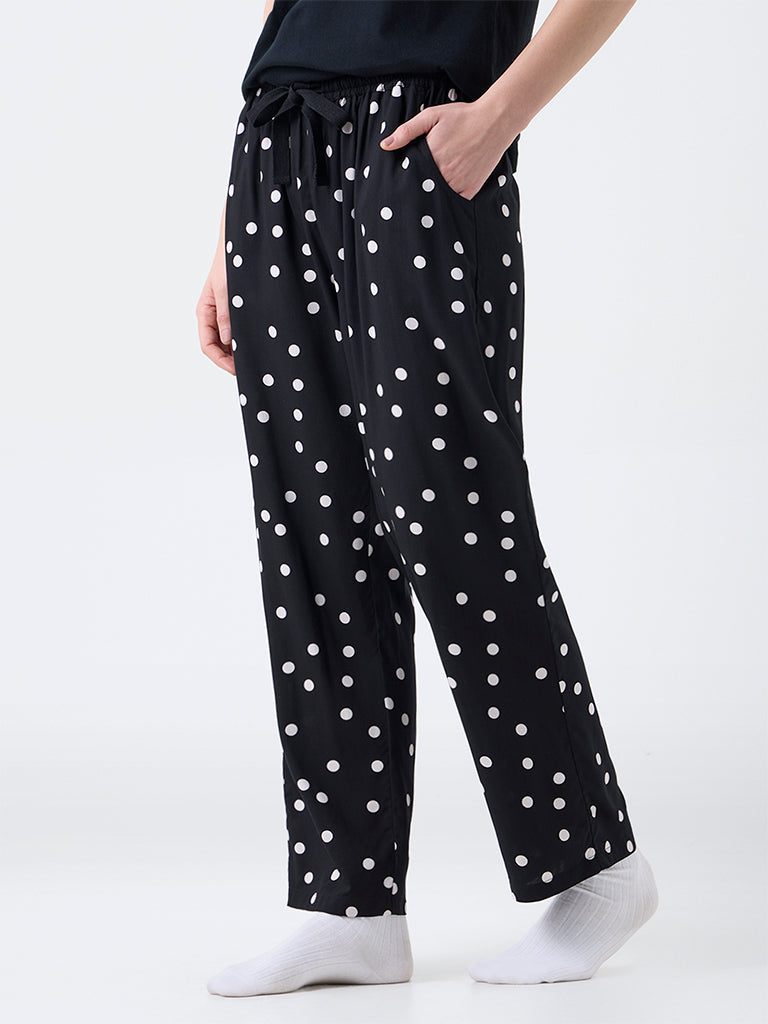 Wunderlove Black Polka Dots High-Rise Pants