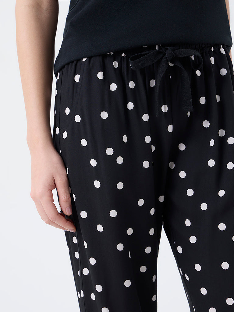 Wunderlove Black Polka Dots High-Rise Pants