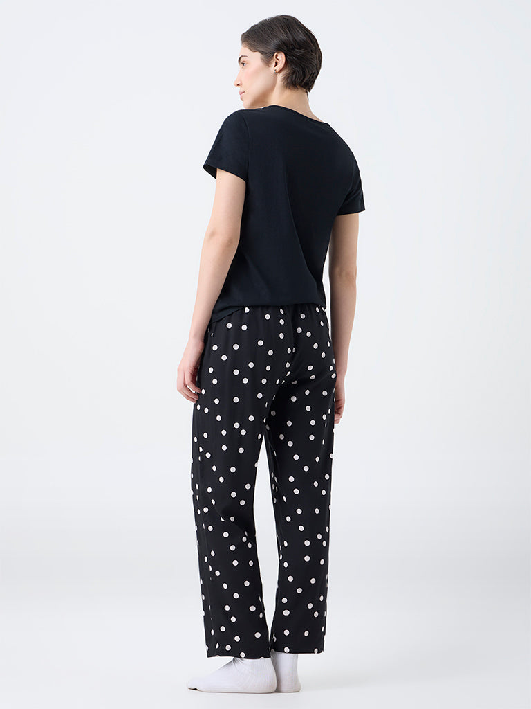 Wunderlove Black Polka Dots High-Rise Pants