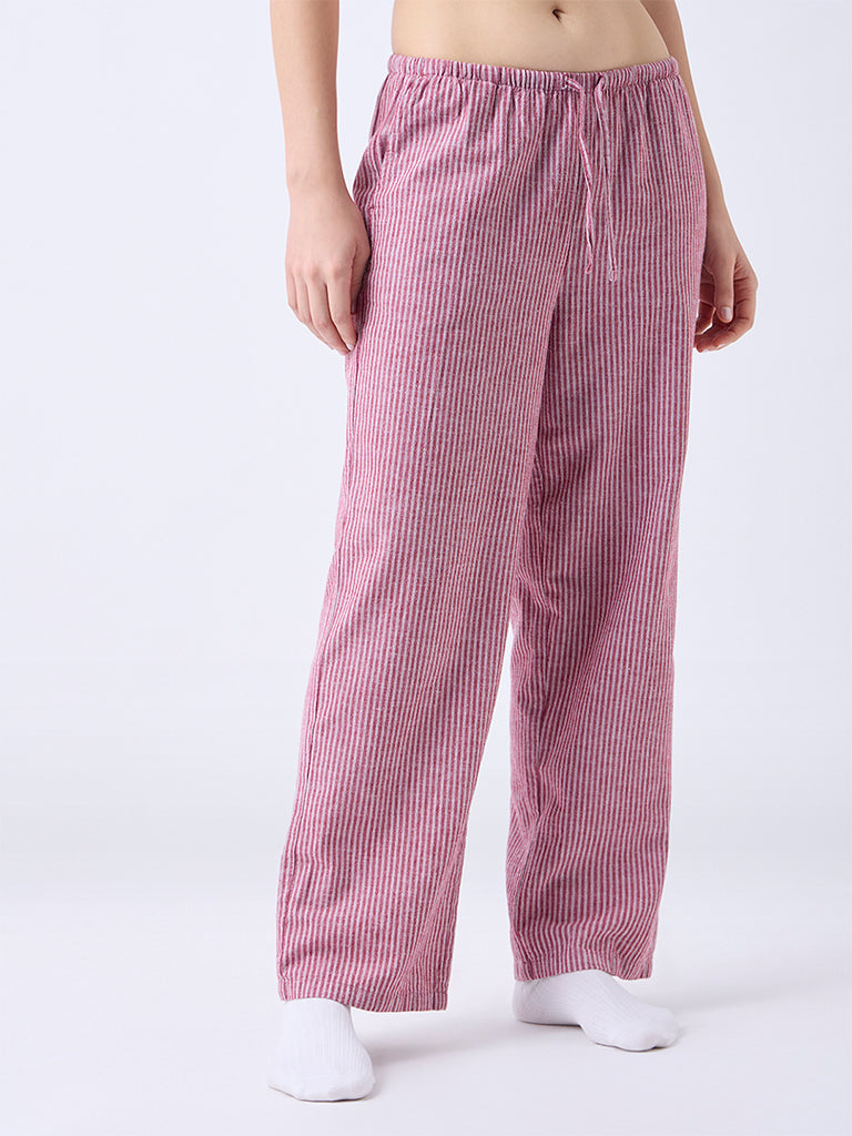 Wunderlove Red Striped High-Rise Lounge Cotton-Blend Pants