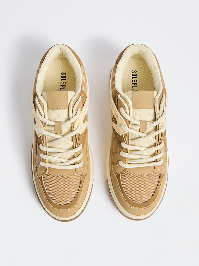 SOLEPLAY Brown Mesh-Detailed Lace-Up Sneakers