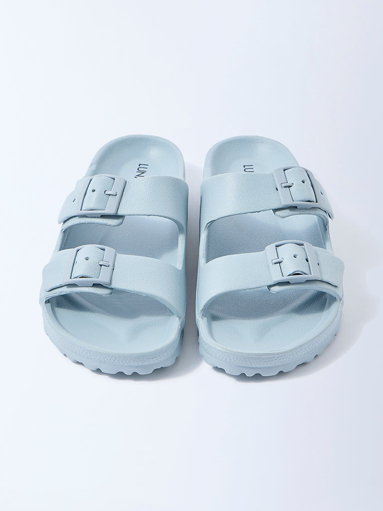 LUNA BLU Blue Dual-Buckled Slip-On Sandals