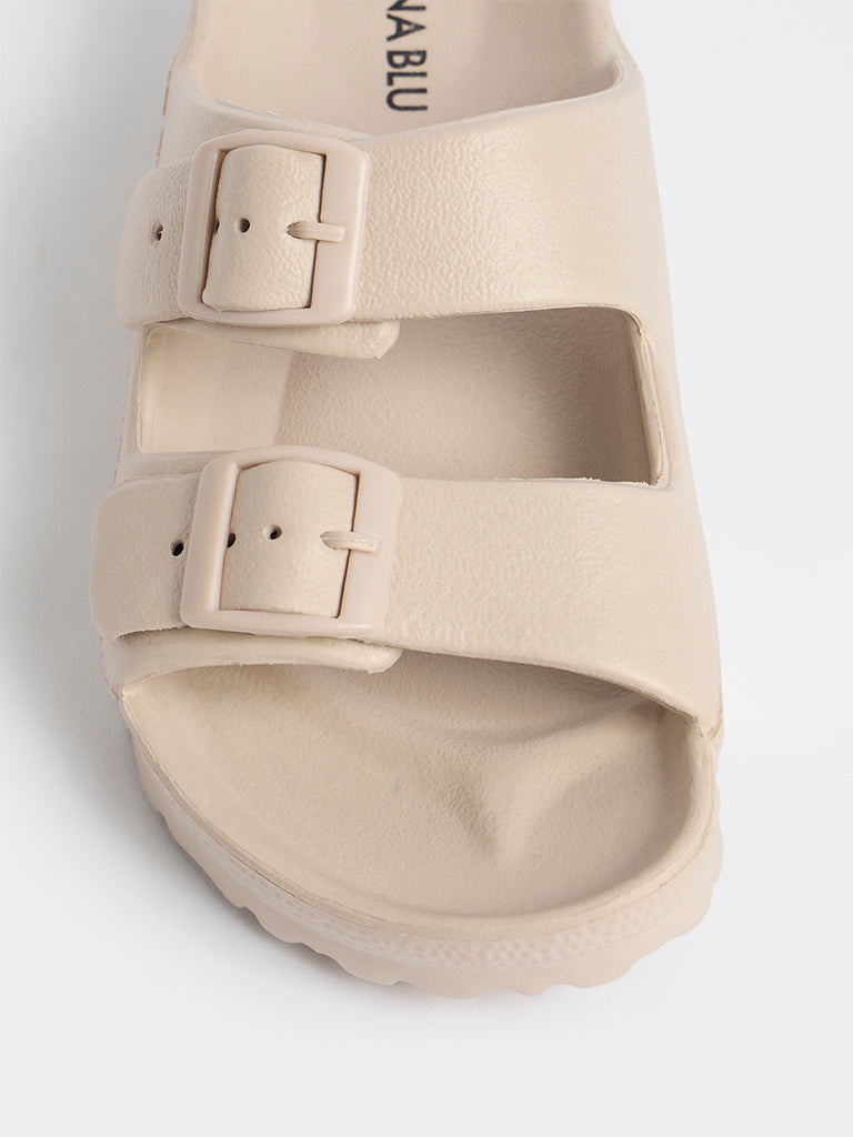 LUNA BLU Beige Dual-Strap Slip-On Sandals