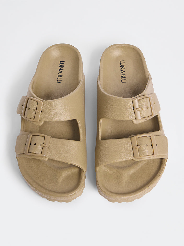 LUNA BLU Brown Dual-Strap Slip-On Sandals