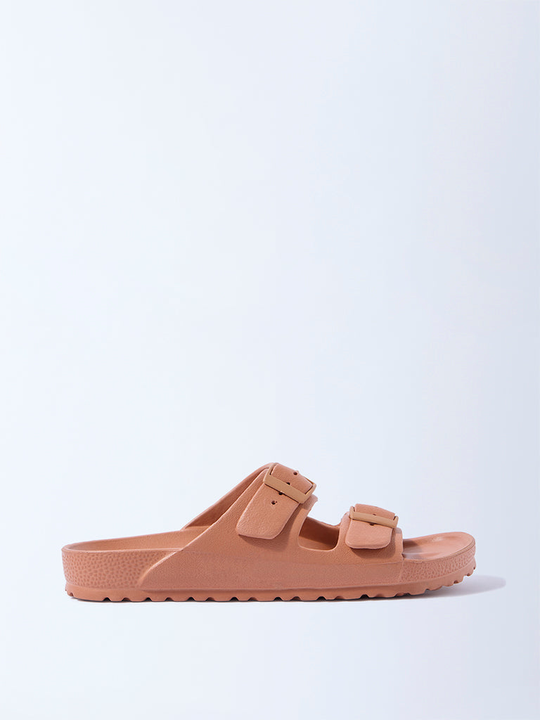 LUNA BLU Orange Dual-Strap Slip-On Sandals