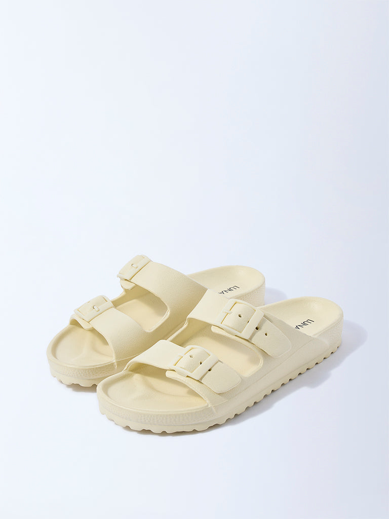 LUNA BLU Yellow Dual-Strap Slip-On Sandals