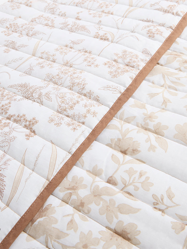 Westside Home Beige Floral Printed Reversible Single Bed Comforter