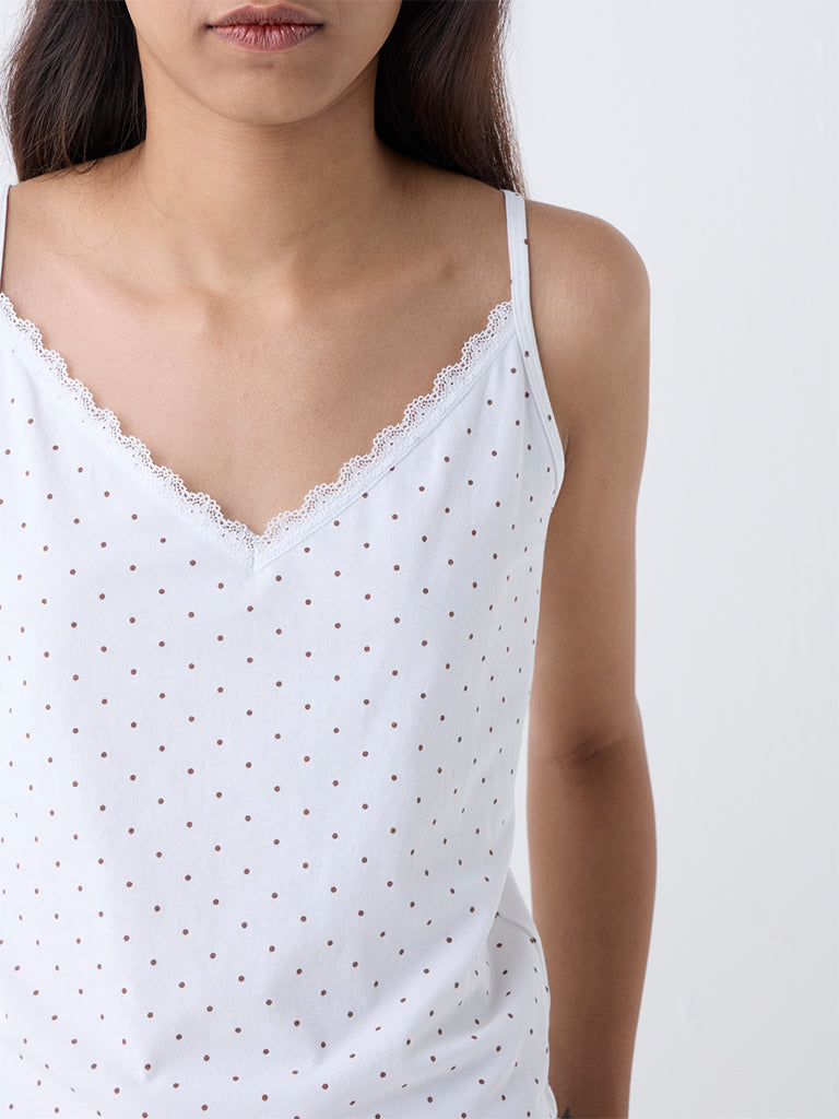 Superstar Brown Polka-Dot Cotton-Blend Camisoles - Pack of 2