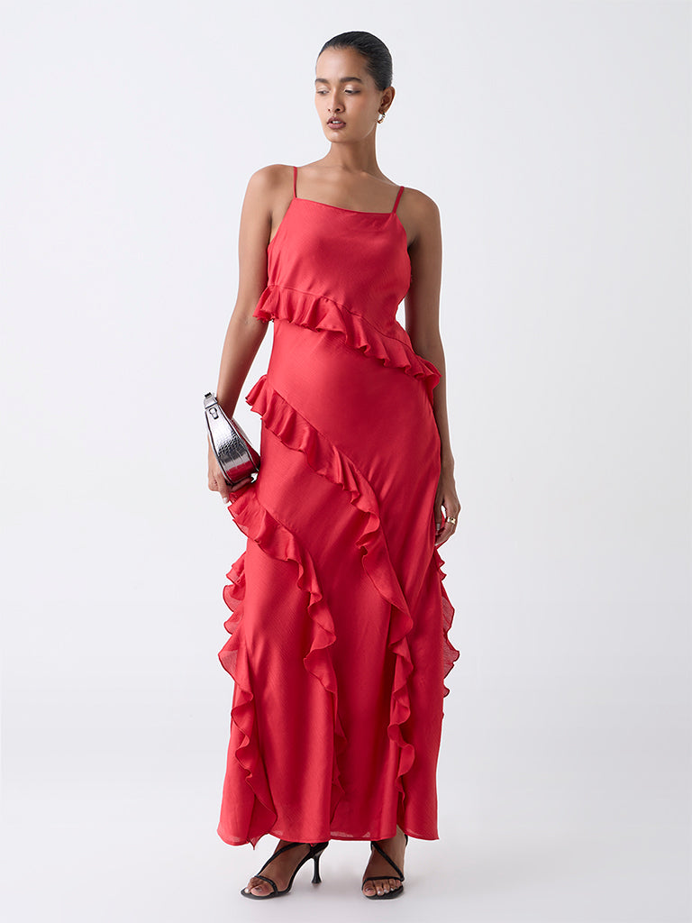 Wardrobe Red Ruffled A-Line Dress