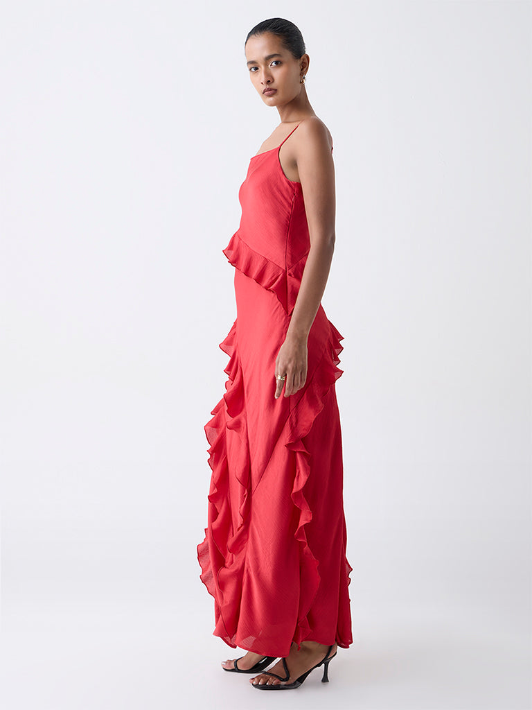 Wardrobe Red Ruffled A-Line Dress