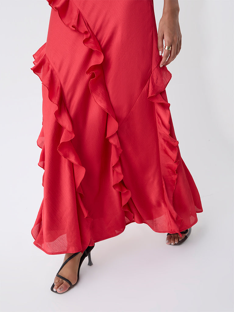 Wardrobe Red Ruffled A-Line Dress