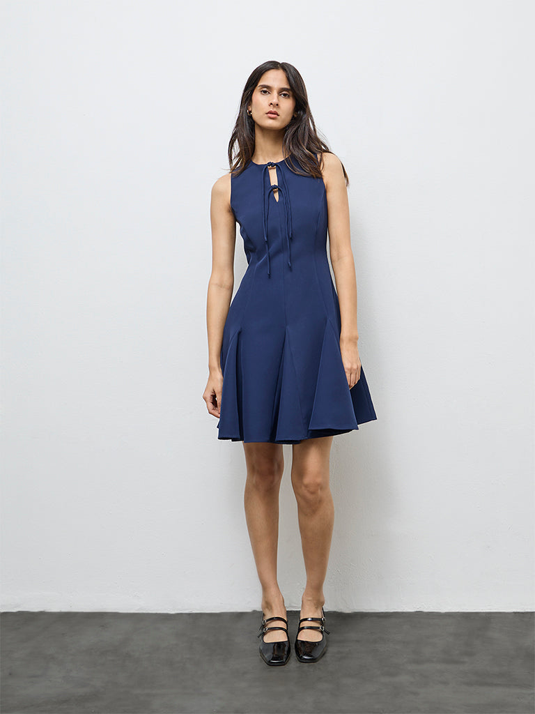 Wardrobe Navy Pleated A-Line Dress