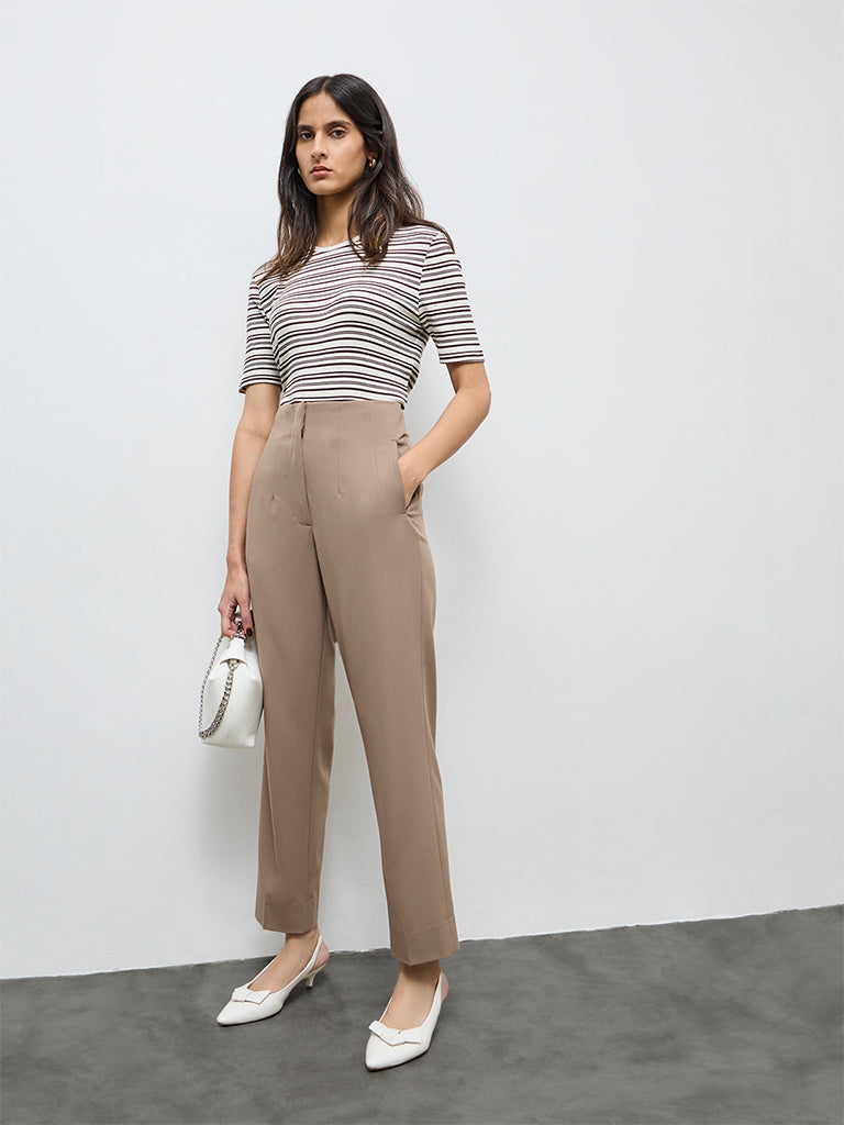 Wardrobe Beige High-Rise Trousers