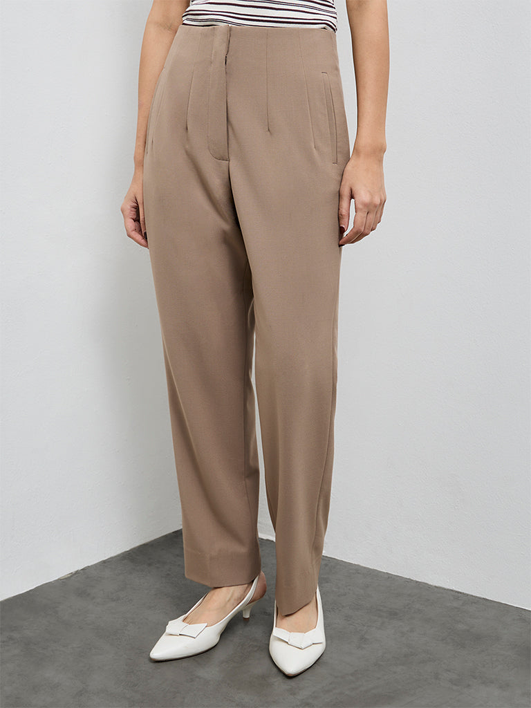 Wardrobe Beige High-Rise Trousers