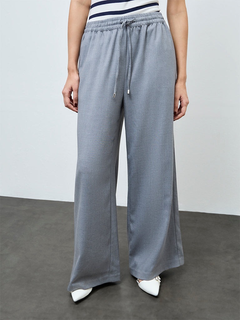 Wardrobe Grey High-Rise Cotton-Blend Pants