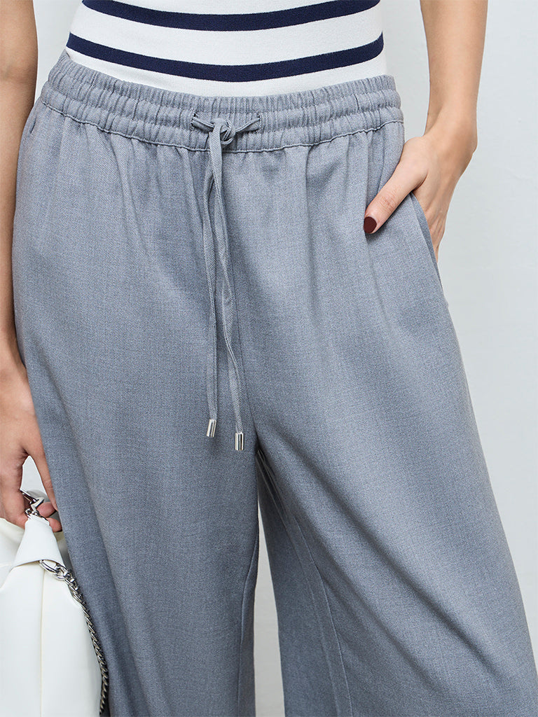 Wardrobe Grey High-Rise Cotton-Blend Pants