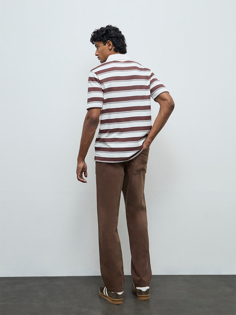 WES Casuals Brown Solid Relaxed-Fit Mid-Rise Cotton Chinos