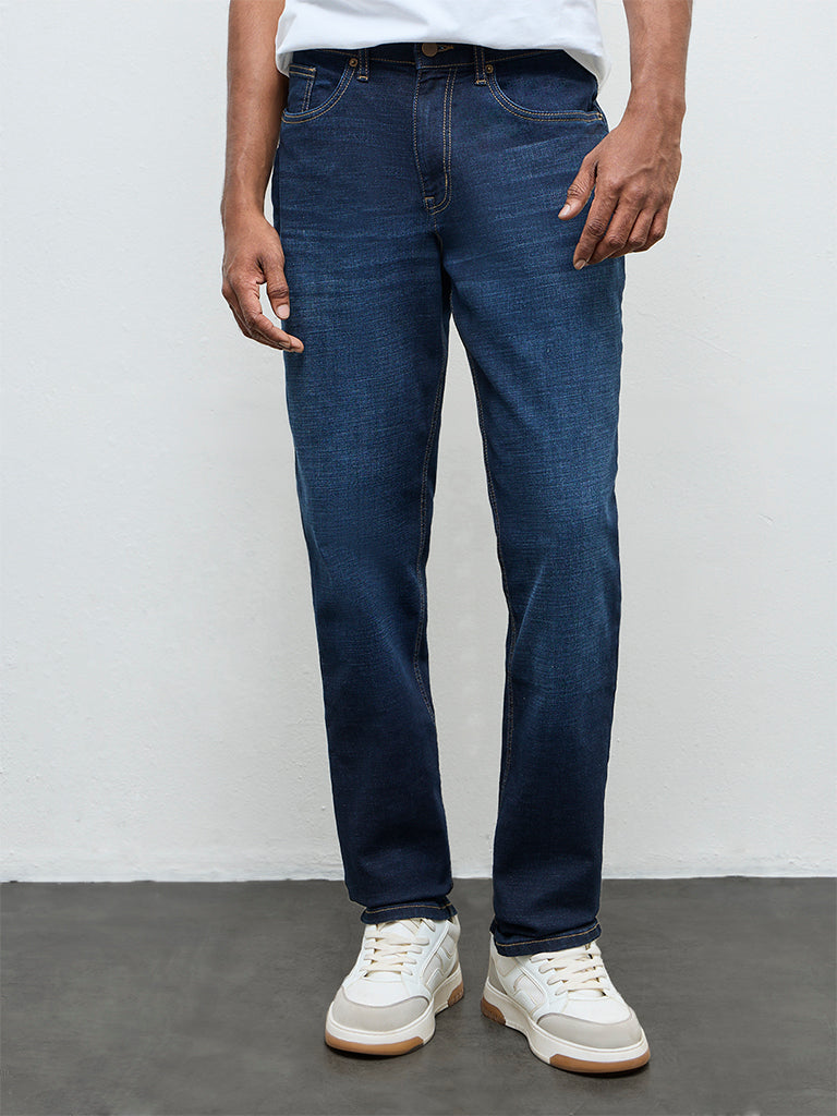 WES Casuals Dark Blue Relaxed-Fit Mid-Rise Jeans