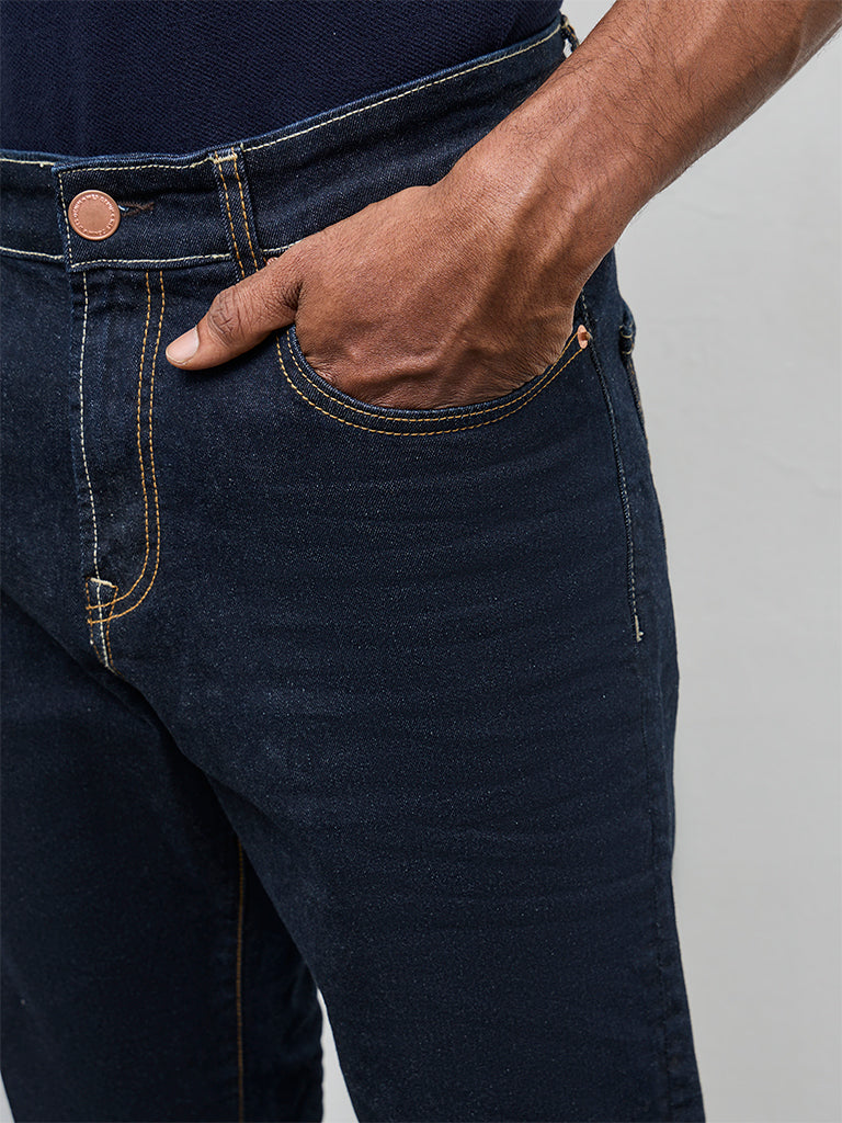 WES Casuals Dark Blue Relaxed Fit Mid-Rise Jeans
