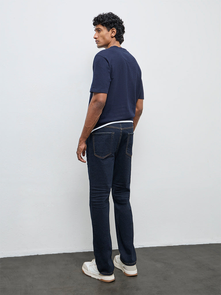 WES Casuals Dark Blue Relaxed Fit Mid-Rise Jeans