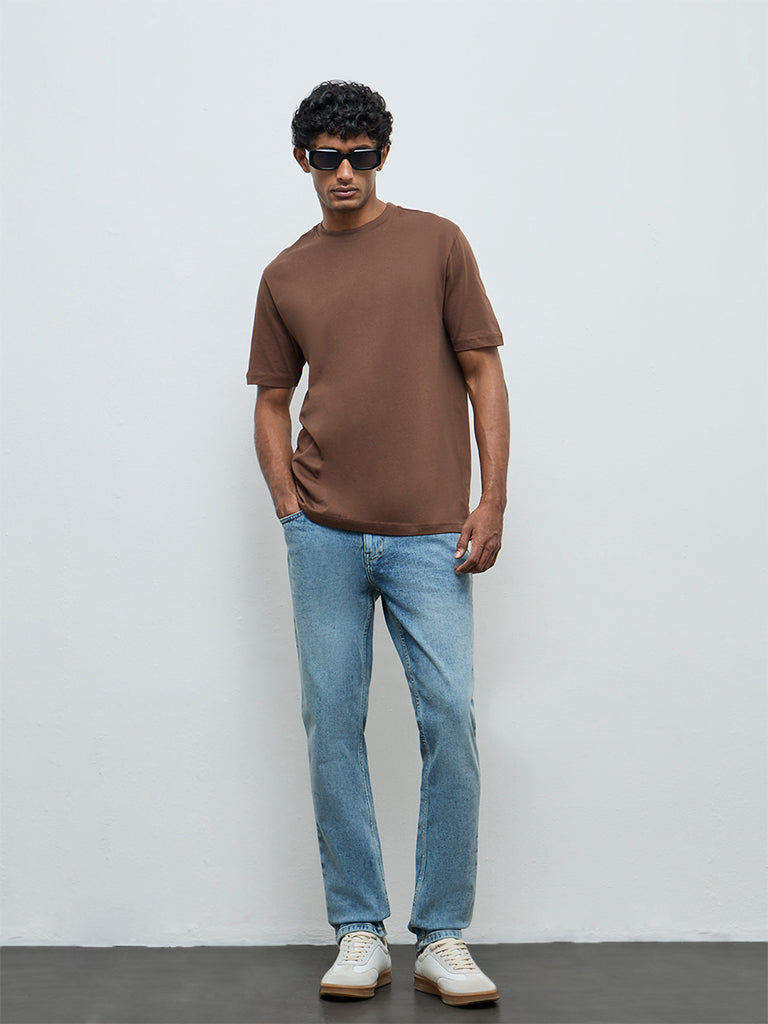 WES Casuals Blue Faded Slim-Fit Mid-Rise Jeans