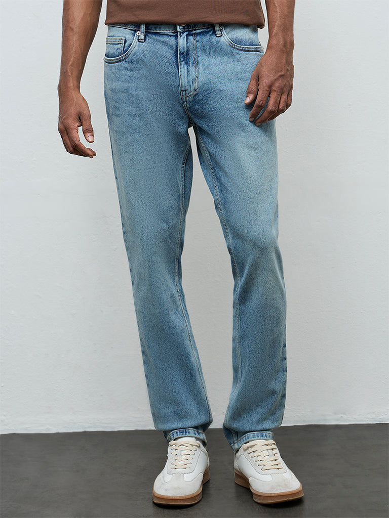 WES Casuals Blue Faded Slim-Fit Mid-Rise Jeans