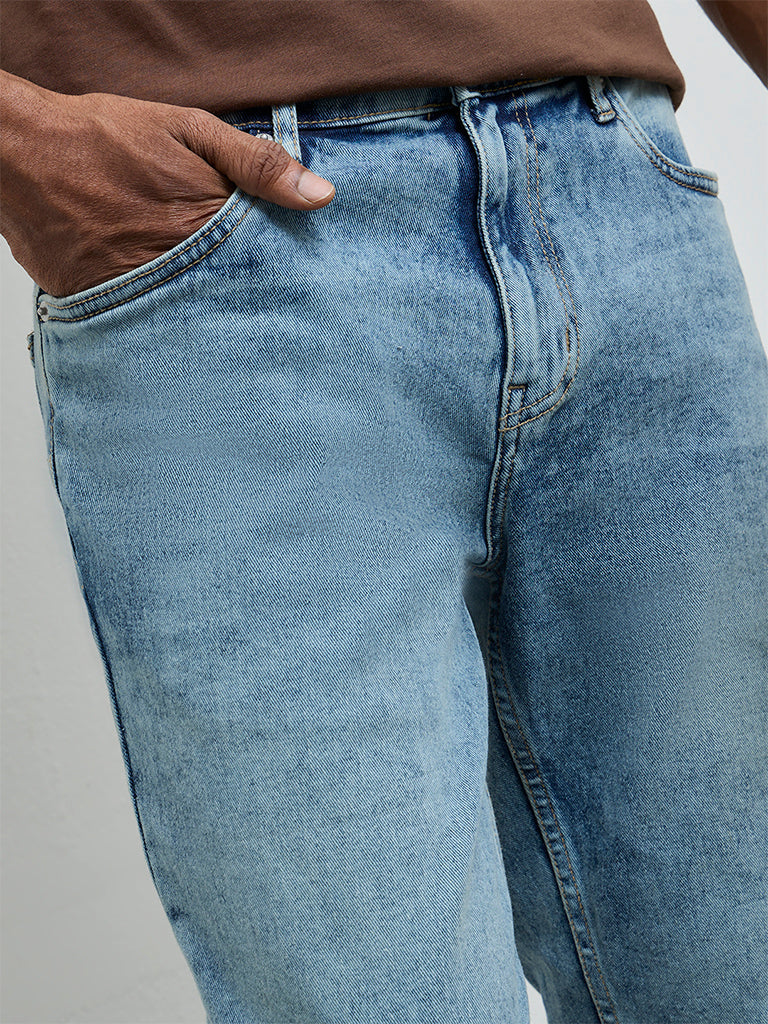 WES Casuals Blue Faded Slim-Fit Mid-Rise Jeans