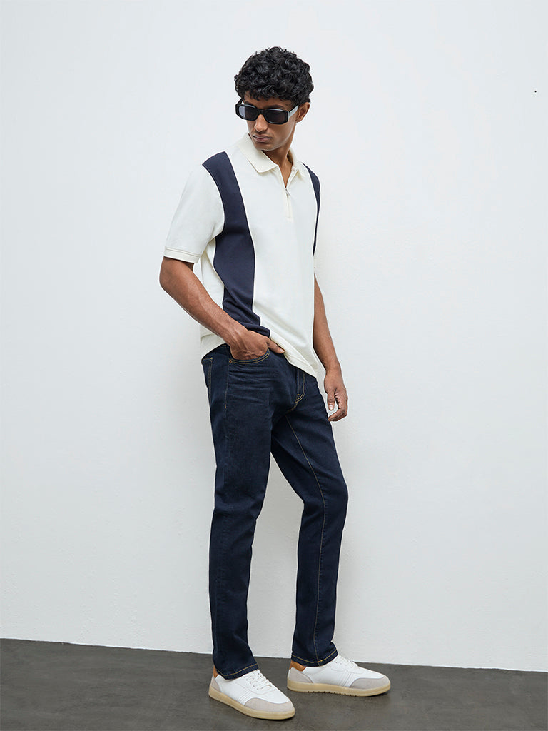 WES Casuals Dark Blue Slim-Fit Mid-Rise Jeans