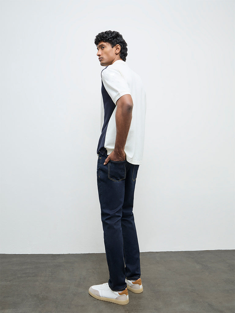 WES Casuals Dark Blue Slim-Fit Mid-Rise Jeans