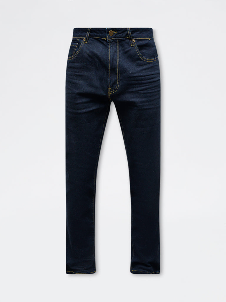 WES Casuals Dark Blue Slim-Fit Mid-Rise Jeans