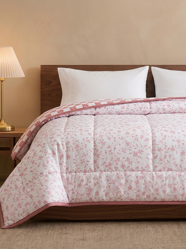 Westside Home Pink Printed Reversible Quilted King Bed Comforter