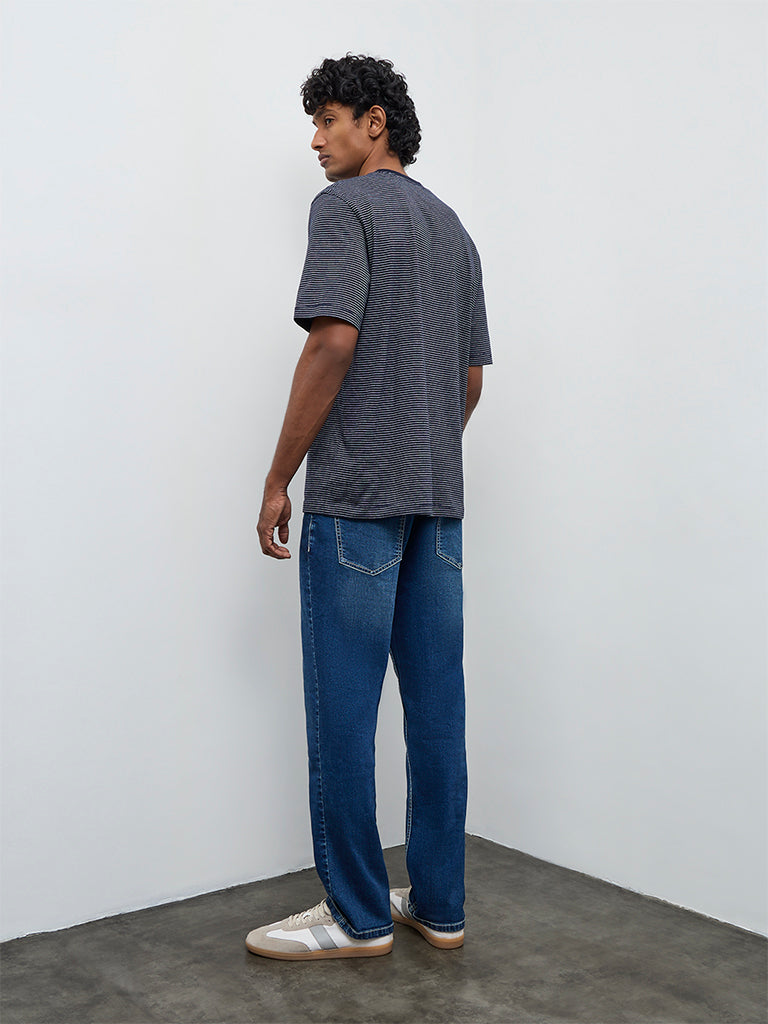 WES Casuals Dark Blue Relaxed Fit Mid-Rise Jeans