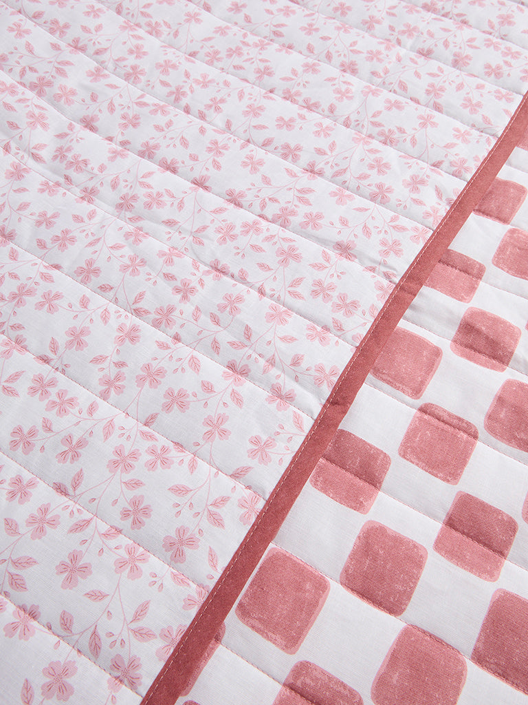 Westside Home Pink Printed Reversible Quilted Queen Bed Comforter