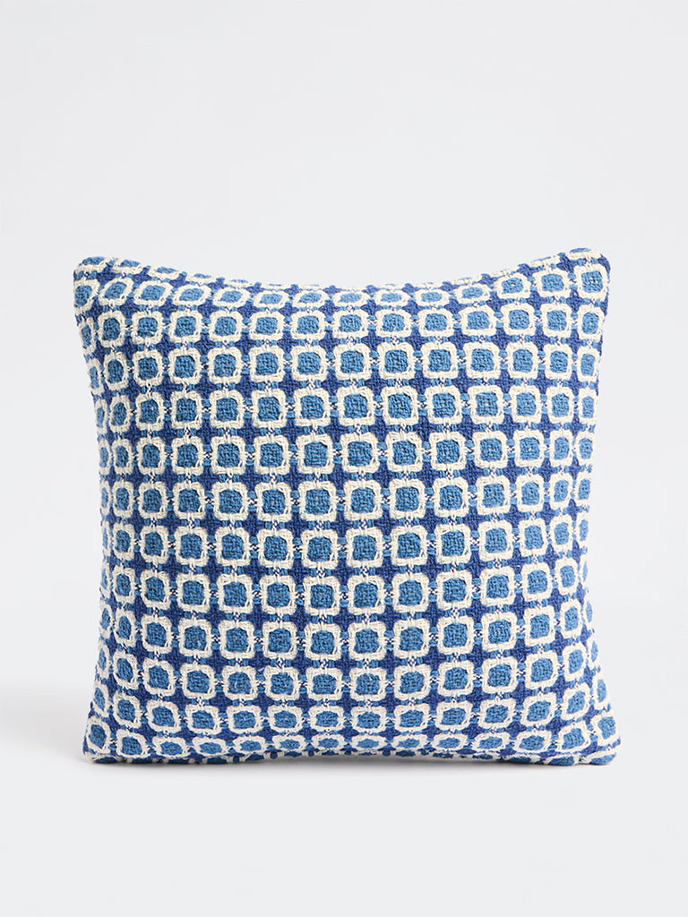 Westside Home Blue Checkered Embroidered Cushion Cover