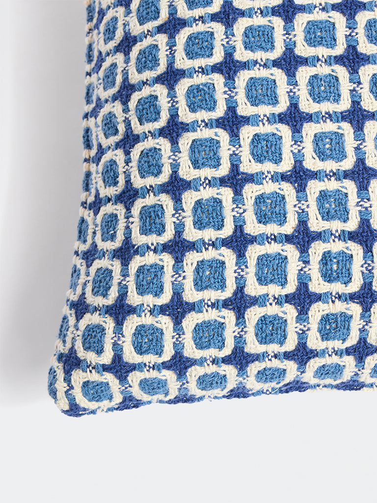 Westside Home Blue Checkered Embroidered Cushion Cover
